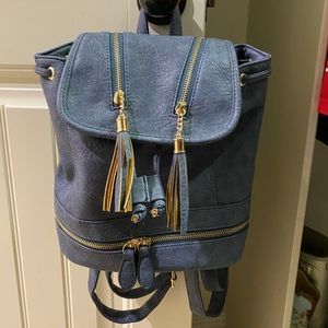 Leather Blue tassel mini backpack